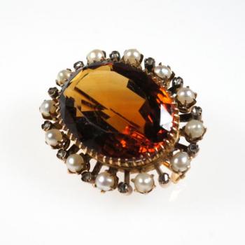 Gold Brooch - diamond, pearl - 1900